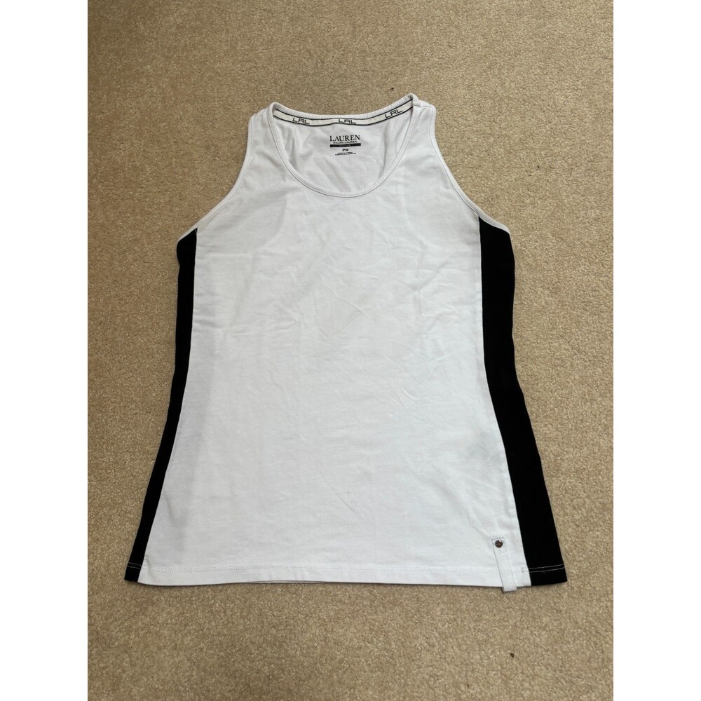 Lauren Ralph Lauren Active White Cotton Racerback Tank Black Side Panel PM